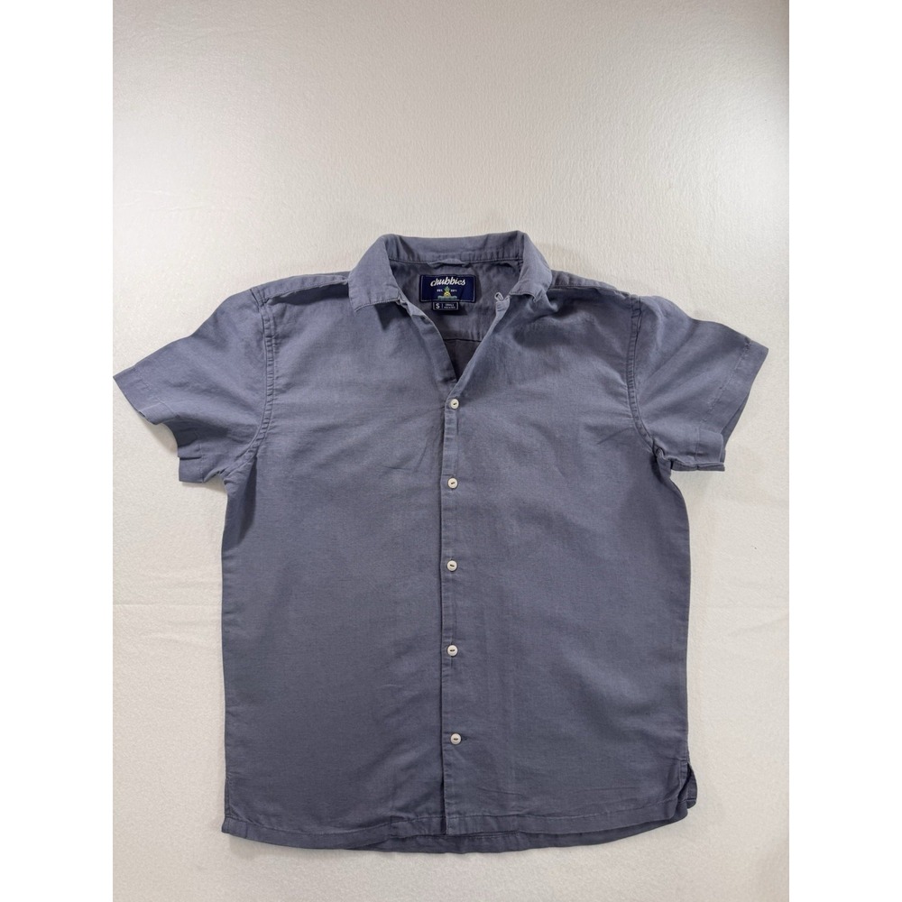 Chubbies Sunday Shirt Mens S Dad Fit Blue Linen Blend Button Camp Hawaiian EUC